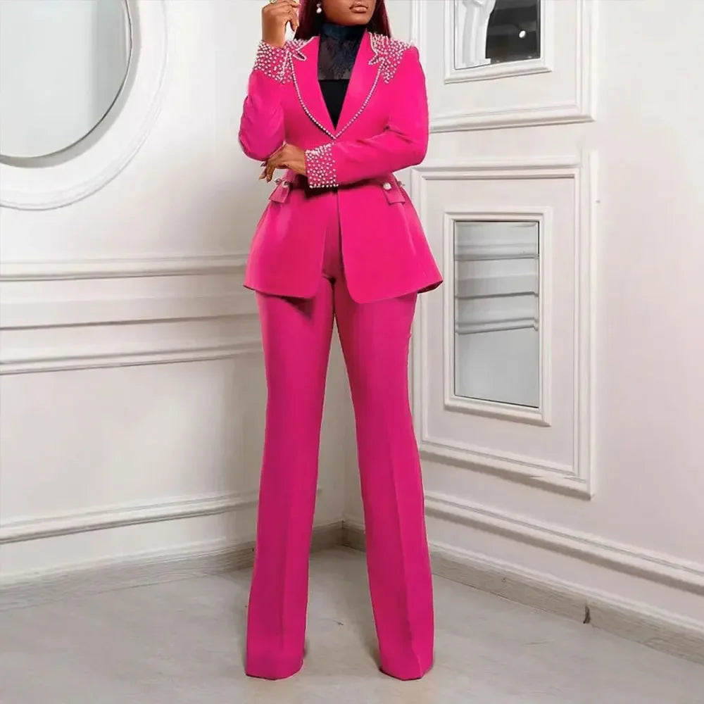 Customized 2 Piece Women Sets Plus Size Dashiki African New Arrival Matching Two Pieces Sets Blazer Coat Top Pants Suits Outfits