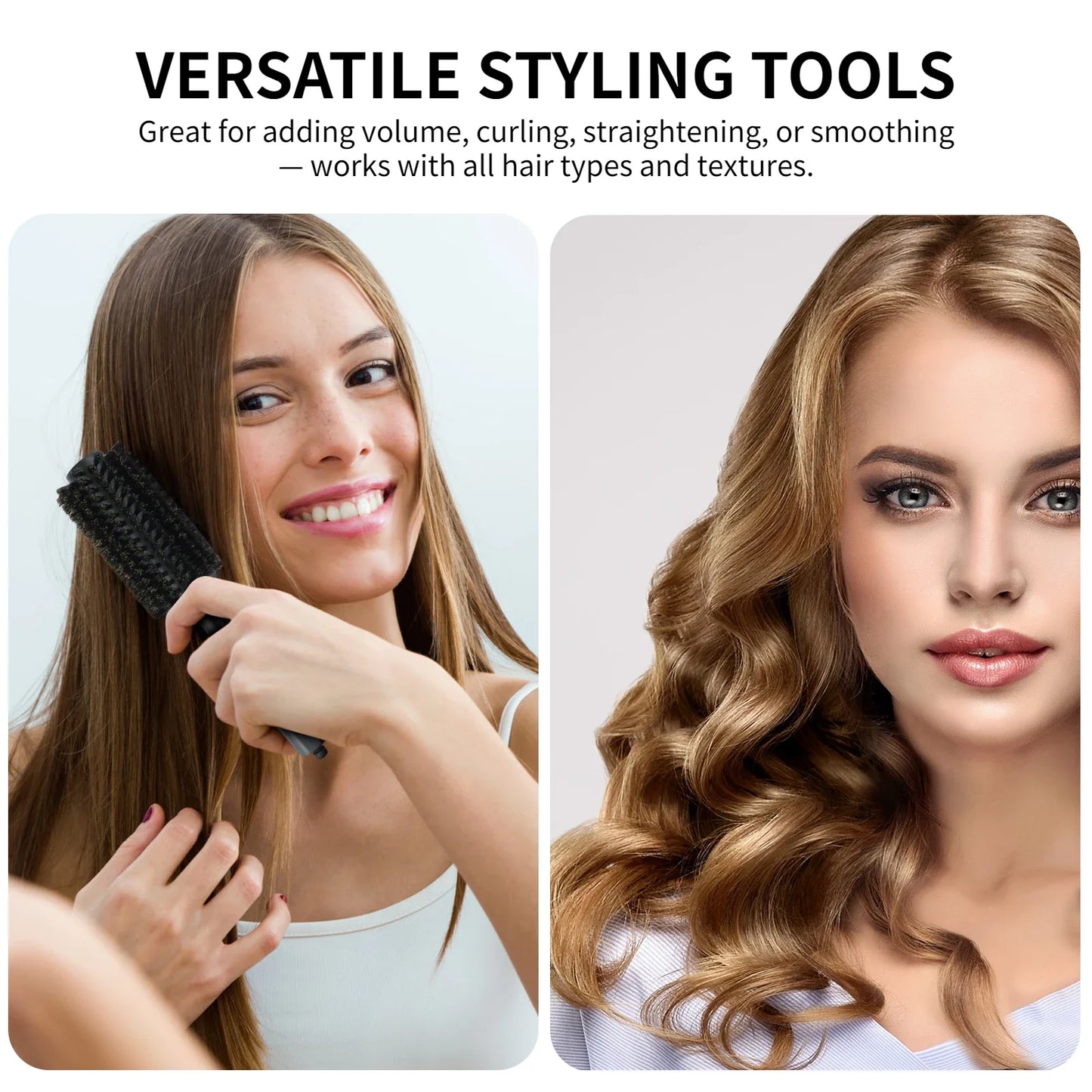 6 Sizes Boar Bristle Round Hair Brush Curly Hair Styling Comb Professional Removable Tail Barber Hairdresser Round Rolling Comb
