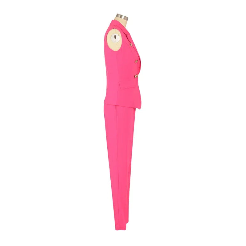 Business Work Wear Two Piece Pant Suits for Women Sets Elegant Sleeveless Blazer Top and Pencil Pants Office Lady Matching Sets