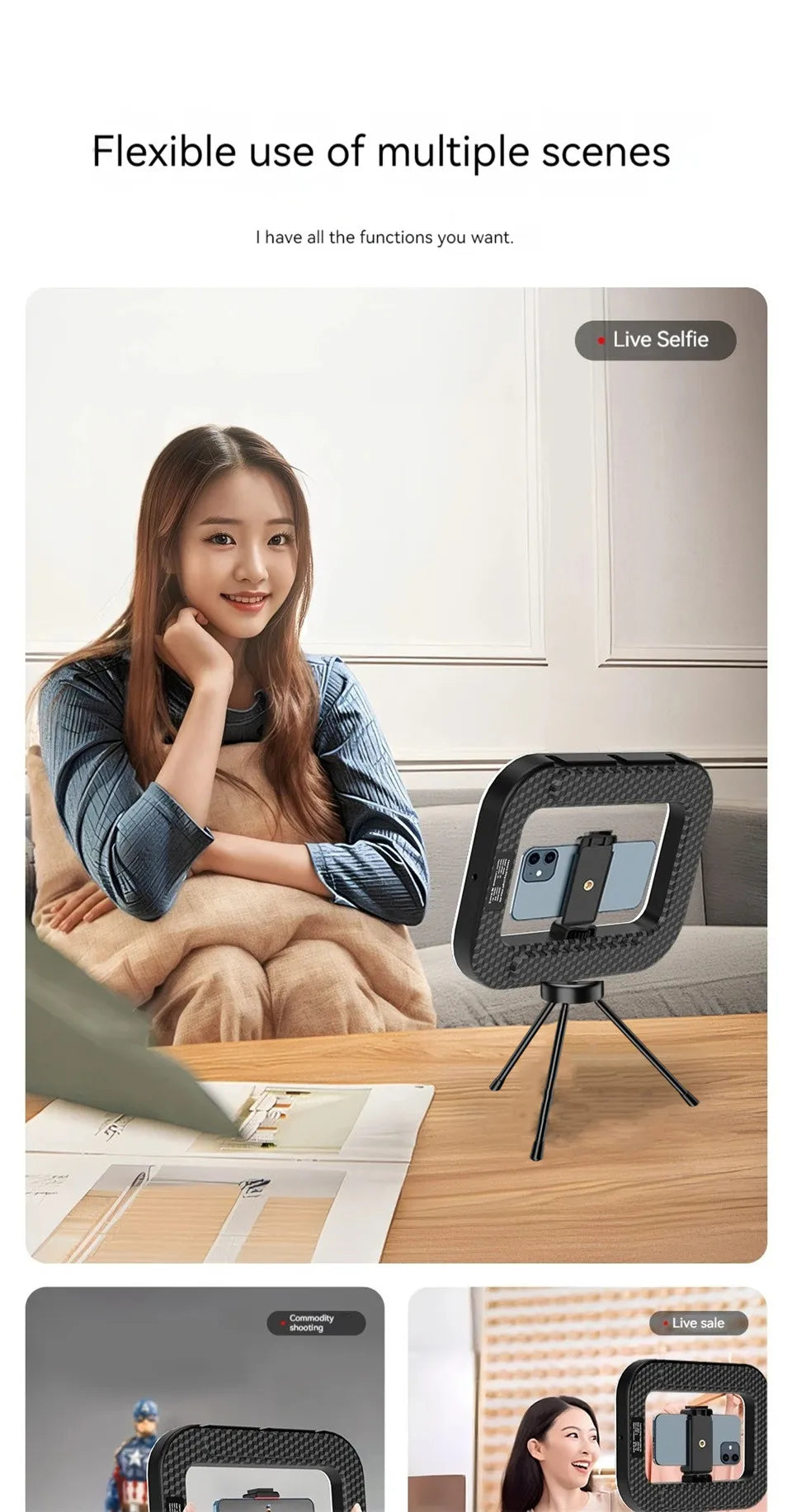 BSLIUFANG Handheld Ring LED Rechargeable Fill light Portable Mobile Phone Live Broadcast Photography Rabbit Cage Selfie Light