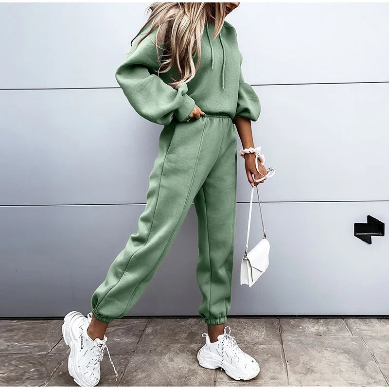 Women's Hoodie Tracksuit Jogging Set – Long Sleeve Sweatshirt & Jogger Pants, Sizes S–XL