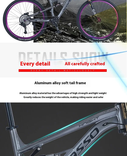 Men's Aluminum Alloy Mountain Bike – 27.5"/26" Soft Tail Full Suspension Adult MTB
