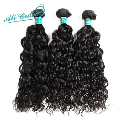ALI GRACE Hair Brazilian Natural Wave Hair Bundles 3 Pieces 100% Human Hair Weaving 12-28inch Remy Hair Extensions Water Wave