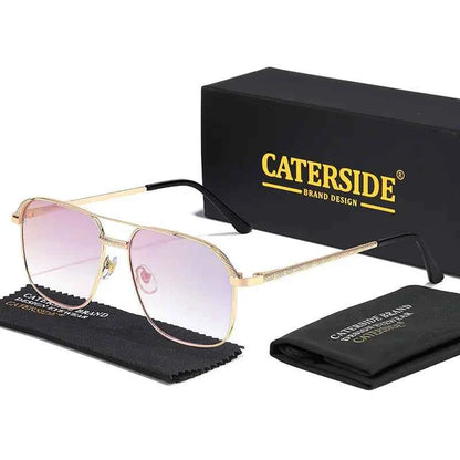 CATERSIDE New Retro Pilot Sunglasses Men Square Frame Suneyeglass Women Flat Top Double Bridges Vacation Beach Eyewear UV400