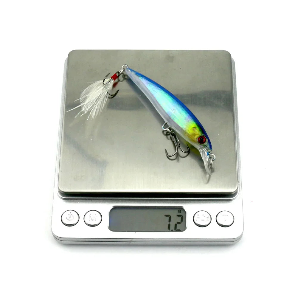 Laser Minnow Fishing Lure 10/5Pcs Artificial Bionic 9cm/7g Swing Hard Bait with Feather Tackle Hook Wobbler Pesca for Bass Pike