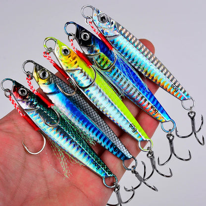 PROBEROS 5pcs Luya Iron Plate Sea Fishing Metal Bionic Bait 17g/21g/24g/30g/40g/60g Double Hooks Luminous Fake Bait Wholesale
