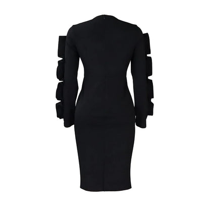 Elegant Office Dresses for Woman 2024 New O Neck Petal Sleeve Sheath Package Hips Mid Calf Formal Business Work Wear Dress Midi
