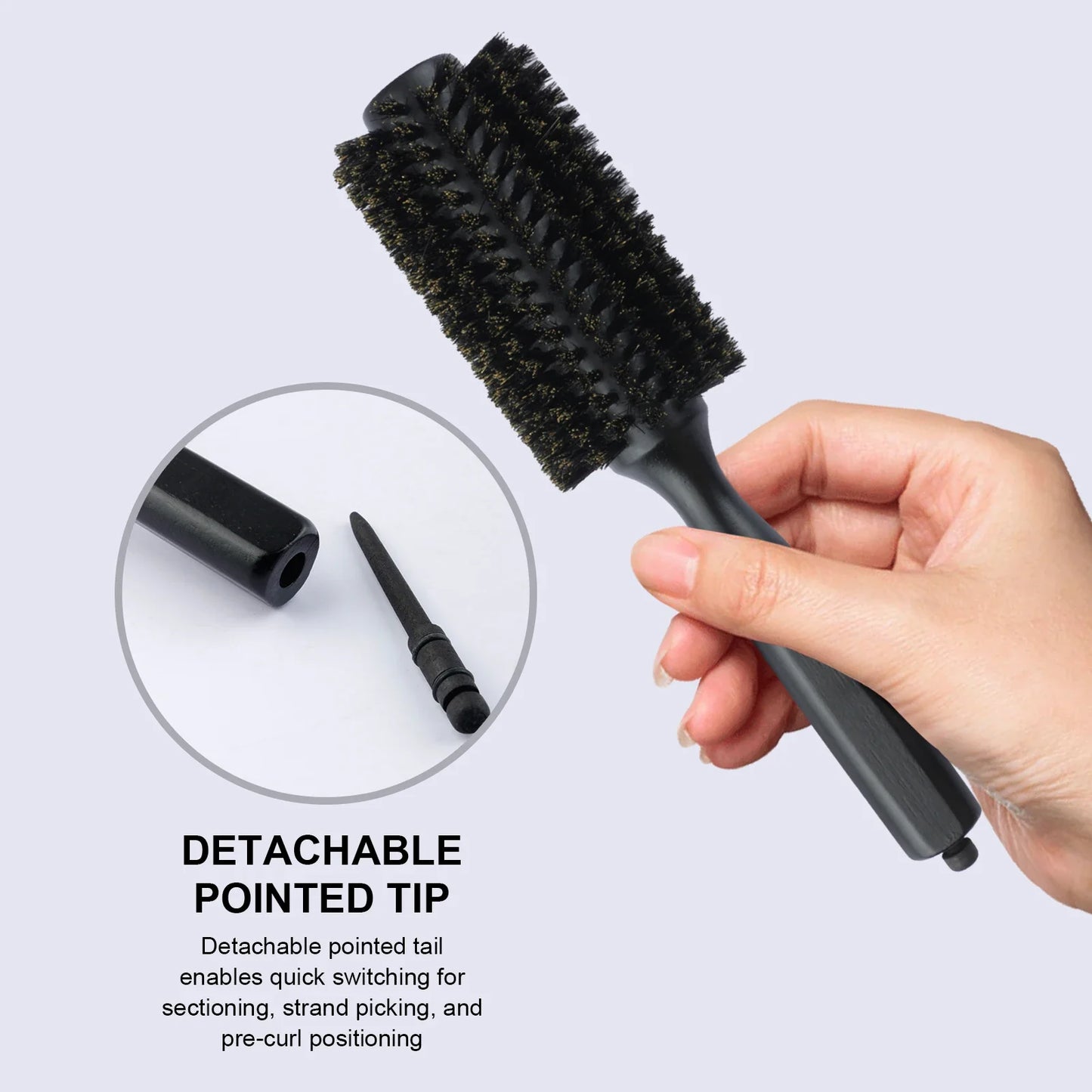 6 Sizes Boar Bristle Round Hair Brush Curly Hair Styling Comb Professional Removable Tail Barber Hairdresser Round Rolling Comb