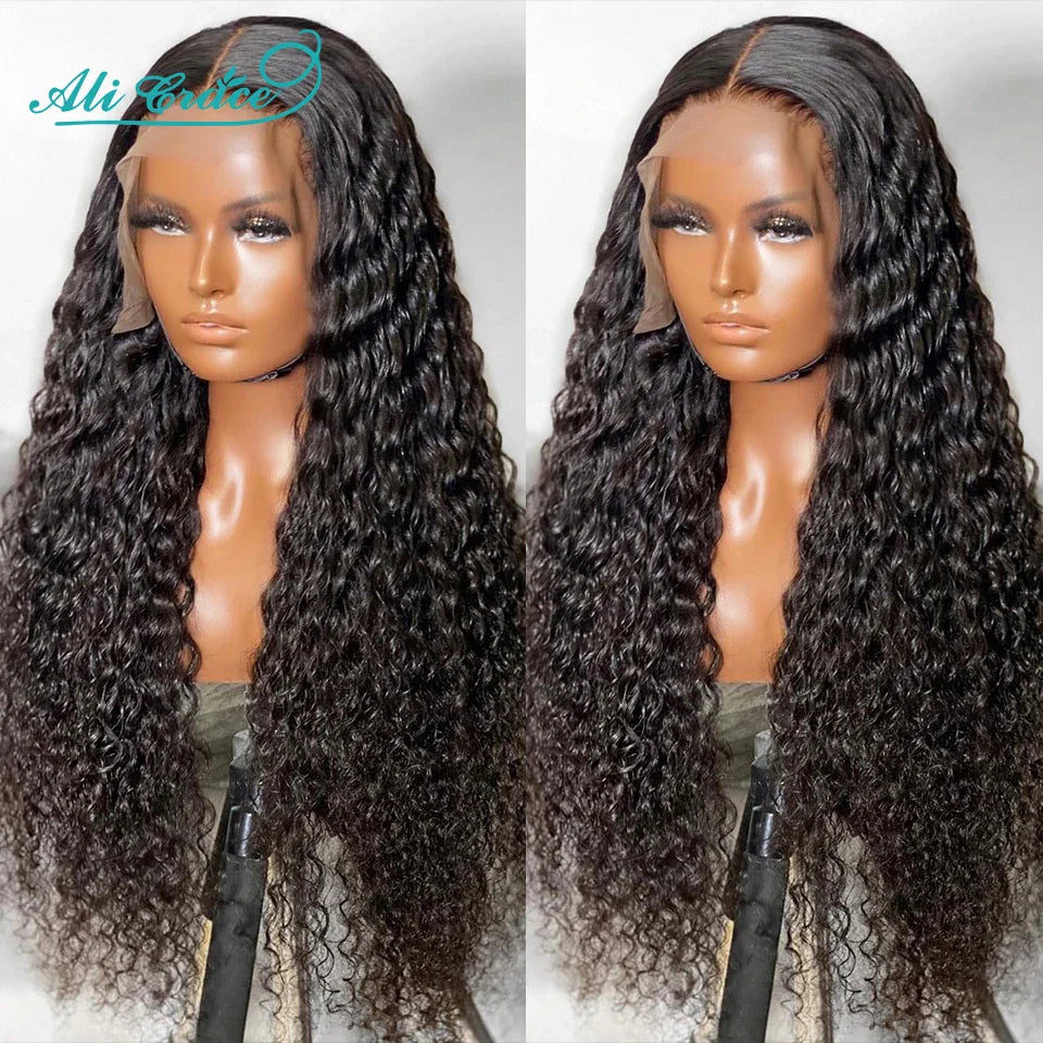 Ali Grace Hair Brazilian Kinky Curly Human Hair Wigs Pre-Plucked 13x4 Lace Frontal Wig Remy Hair Deep Curly 4x4 Lace Closure Wig
