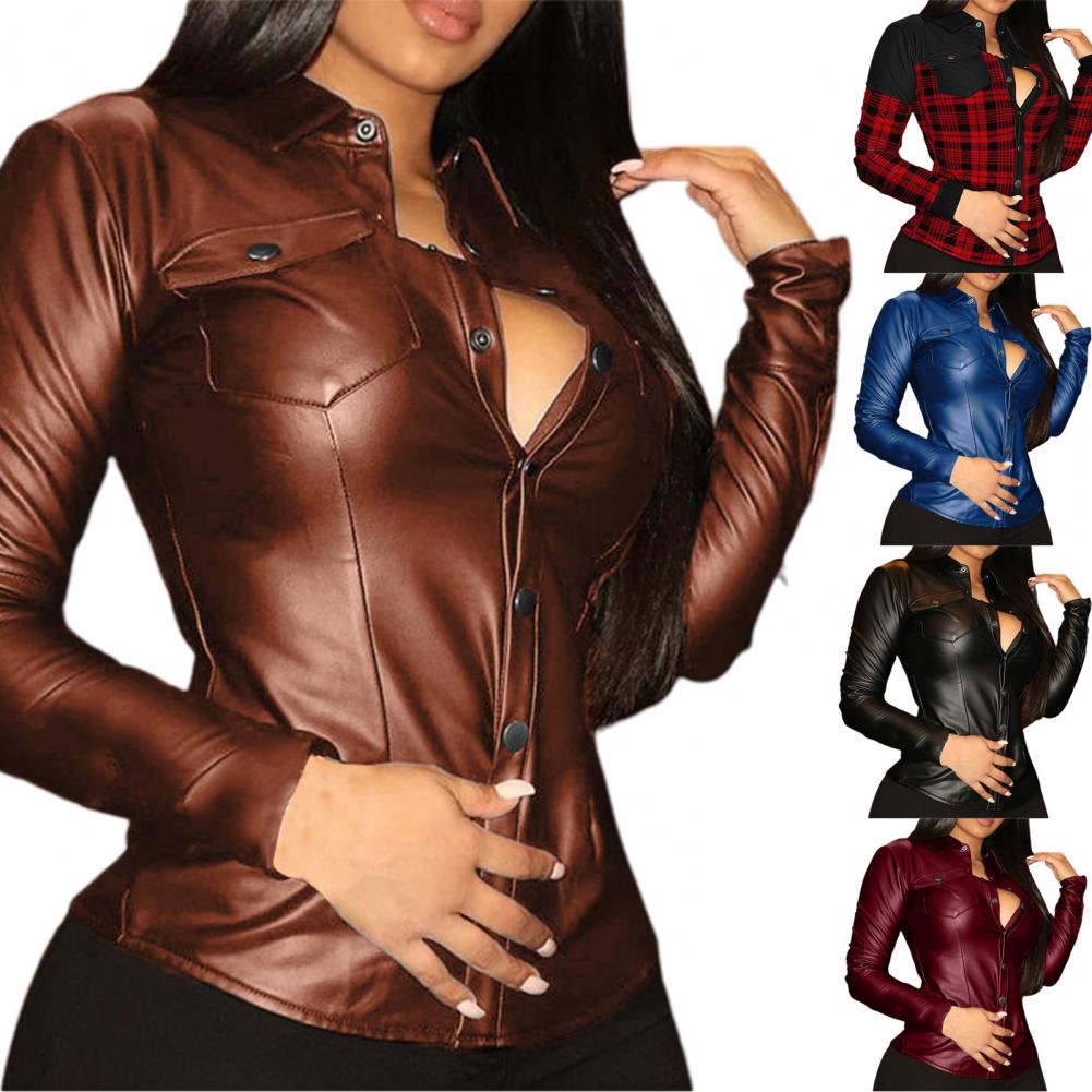Stylish Blouse Spring Lapel Female Cool Pure Color Shirt  Women Top Slim