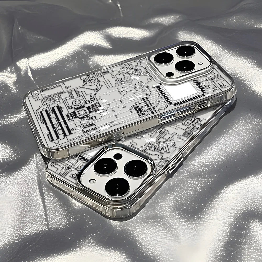 Advanced Circuit Board Phone Case For iPhone 17 Pro Max Air 16 15 14 13 12 Pro 11 Luxury Plating Transparent Soft Bumper Cover