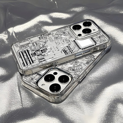Advanced Circuit Board Phone Case For iPhone 17 Pro Max Air 16 15 14 13 12 Pro 11 Luxury Plating Transparent Soft Bumper Cover