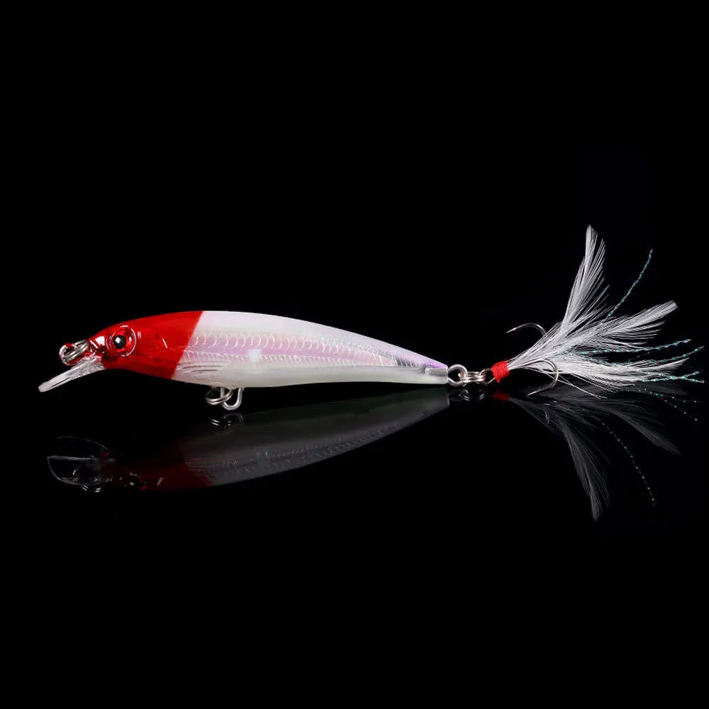 Laser Minnow Fishing Lure 10/5Pcs Artificial Bionic 9cm/7g Swing Hard Bait with Feather Tackle Hook Wobbler Pesca for Bass Pike