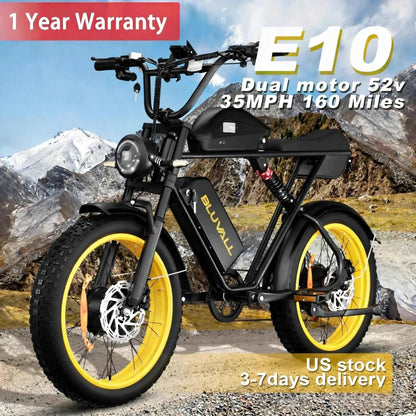 2000W Dual-Motor Electric Bike 52V 46AH Removable Battery Full Suspension Fat Tire Hydraulic Brake Adult Mountain Off-Road Ebike
