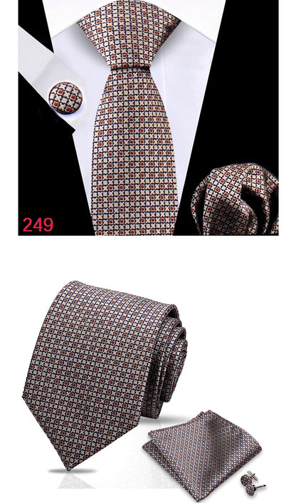 Luxury Plaid Tie For Mens Necktie Handkerchief Pocket Square Cufflinks Set Jacquard Woven Ties Wedding Business Accessories