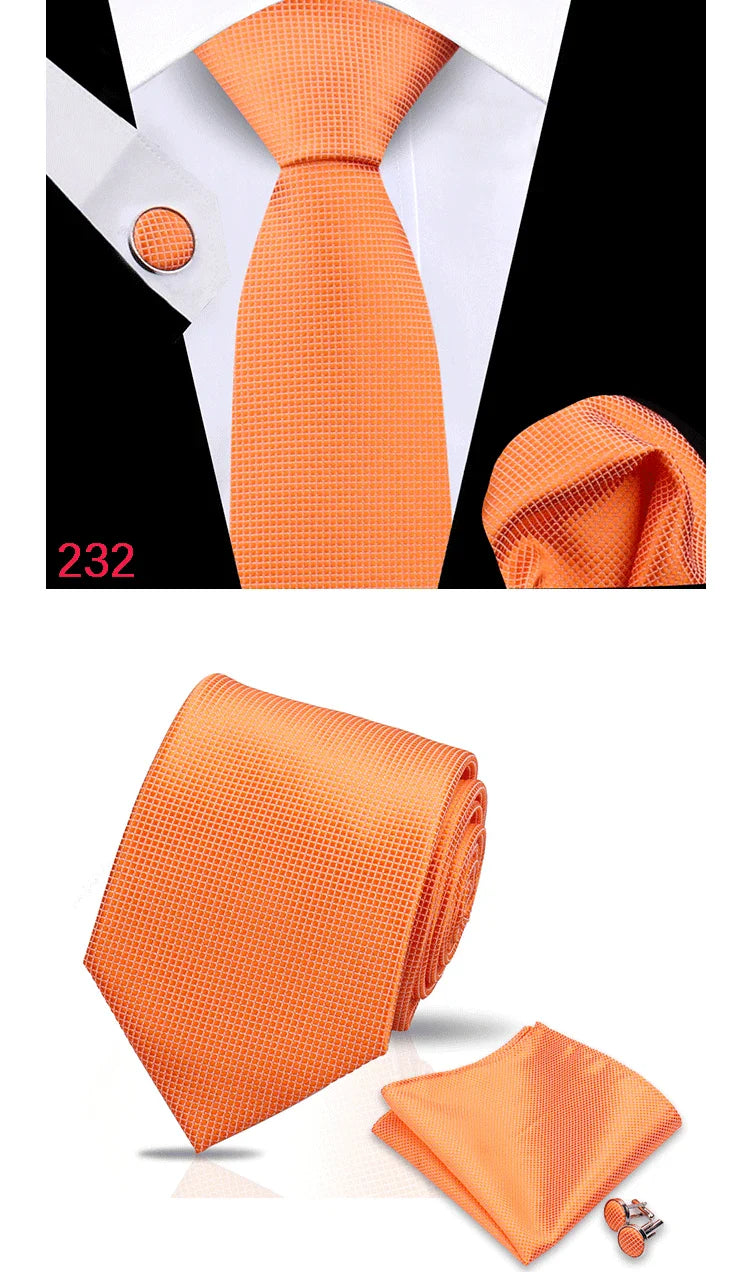 Luxury Plaid Tie For Mens Necktie Handkerchief Pocket Square Cufflinks Set Jacquard Woven Ties Wedding Business Accessories