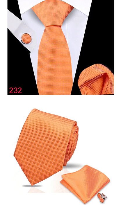 Luxury Plaid Tie For Mens Necktie Handkerchief Pocket Square Cufflinks Set Jacquard Woven Ties Wedding Business Accessories