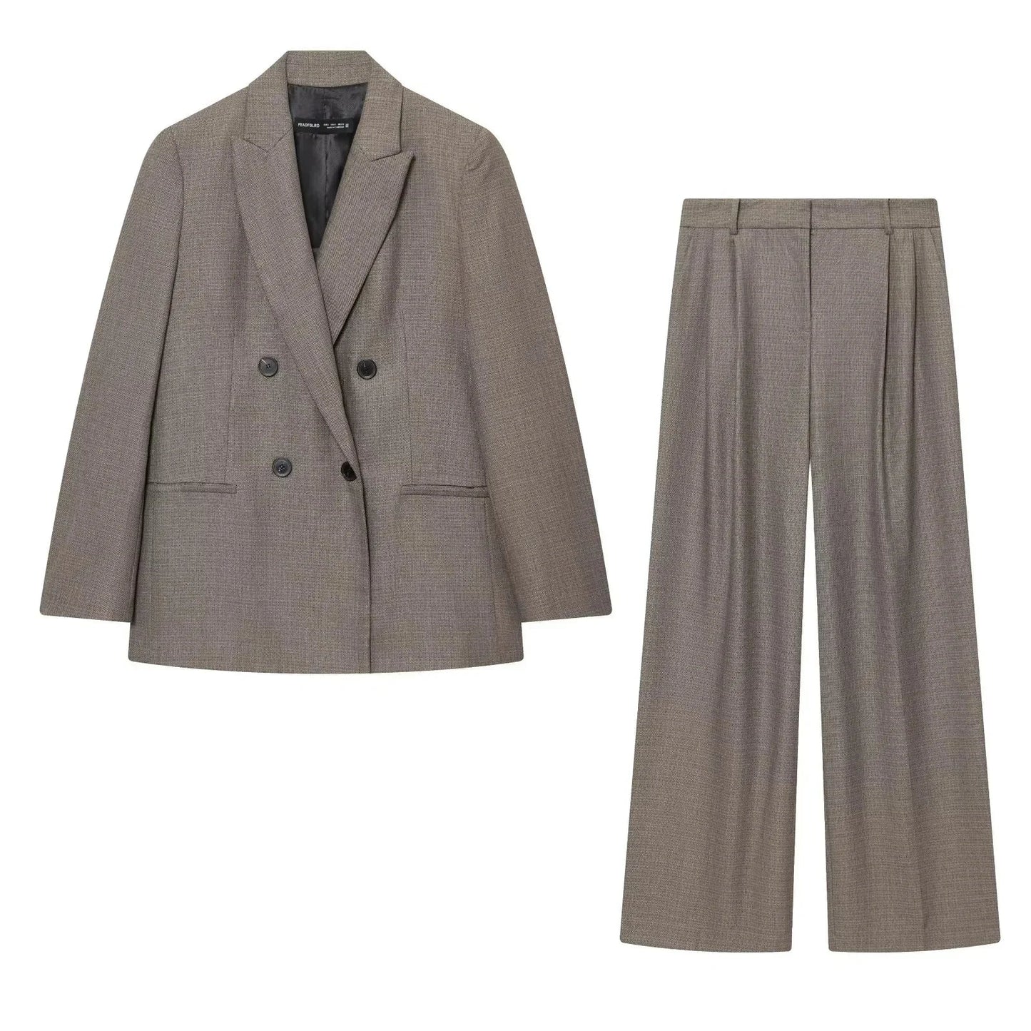 KONDALA 2026 Spring Summer Office Lady Solid Suits Fashion Elegant Double Breasted Tops For Women Chic Zip Up Wide Leg Pants
