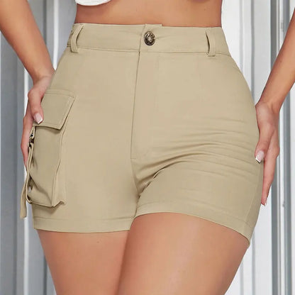 Women Sexy Bodycon Cargo Shorts Summer New Streetwear Fashion Button Pockets Zipper Pants Casual Slim Female Versatile Clothing