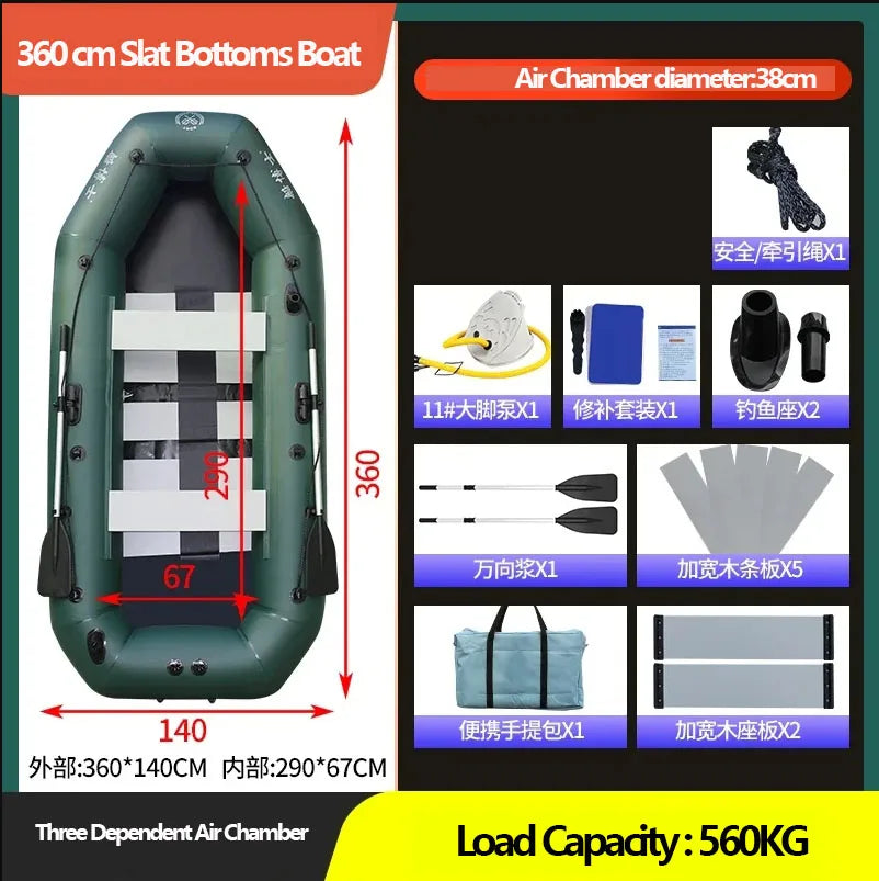 Inflatable Fishing Kayak with Air Deck & Clip Net – PVC, 1.75–3.6m