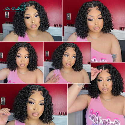 Ali Grace 4x4 Closure Wig Deep Wave Human Hair Wigs for Women Transparent Lace Closure Wig Bob Short Deep Wave Closure Bob Wig