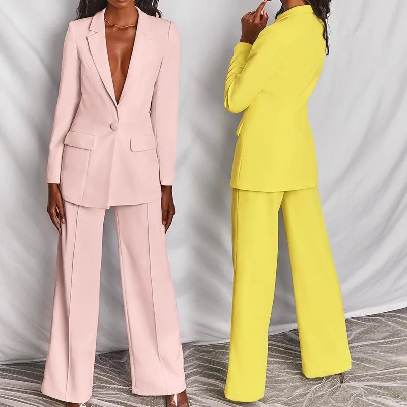 Hot Selling Professional Suit Set Solid Color Healthy Fabric 2024 Spring and Autumn New Women's Fit Suit Two-piece Set