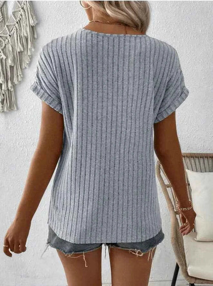 Women's Zipper Stripe Short Sleeve  T-Shirt 2025 Fashion Casual Top for Ladies