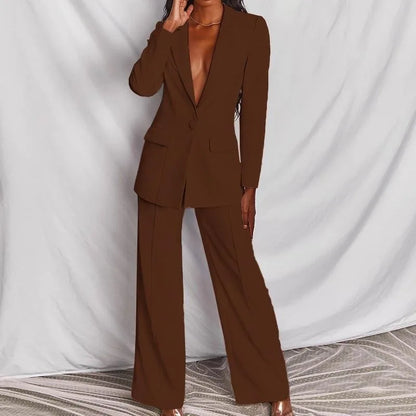 Hot Selling Professional Suit Set Solid Color Healthy Fabric 2024 Spring and Autumn New Women's Fit Suit Two-piece Set