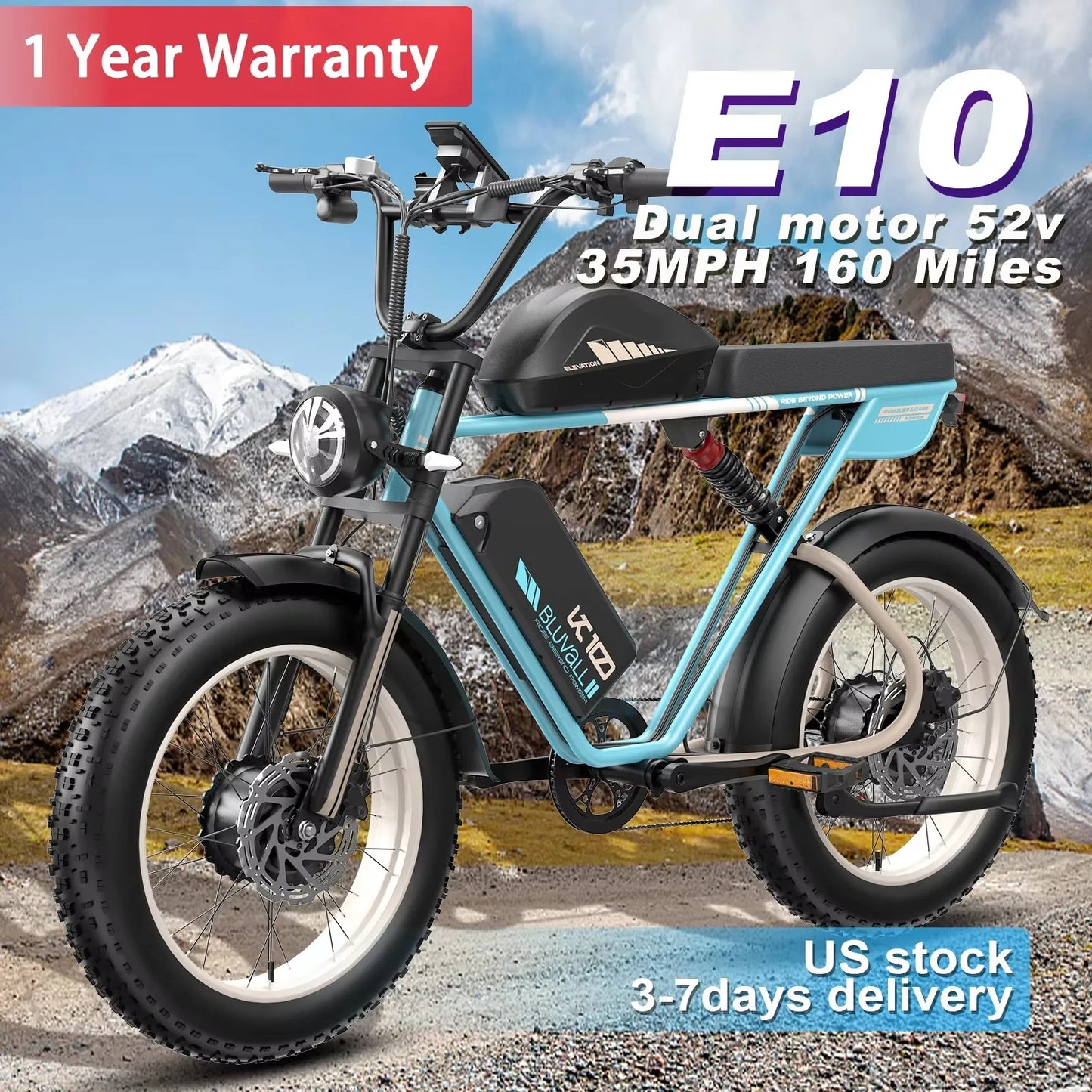 2000W Dual-Motor Electric Bike 52V 46AH Removable Battery Full Suspension Fat Tire Hydraulic Brake Adult Mountain Off-Road Ebike