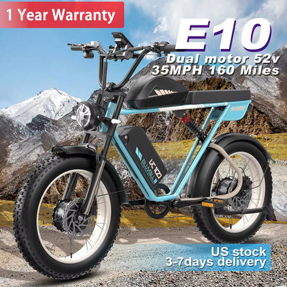 2000W Dual-Motor Electric Bike 52V 46AH Removable Battery Full Suspension Fat Tire Hydraulic Brake Adult Mountain Off-Road Ebike