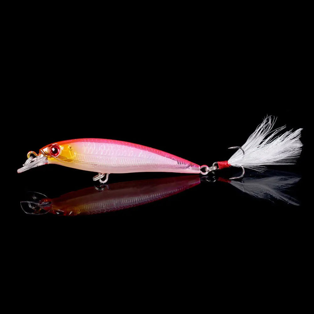 Laser Minnow Fishing Lure 10/5Pcs Artificial Bionic 9cm/7g Swing Hard Bait with Feather Tackle Hook Wobbler Pesca for Bass Pike