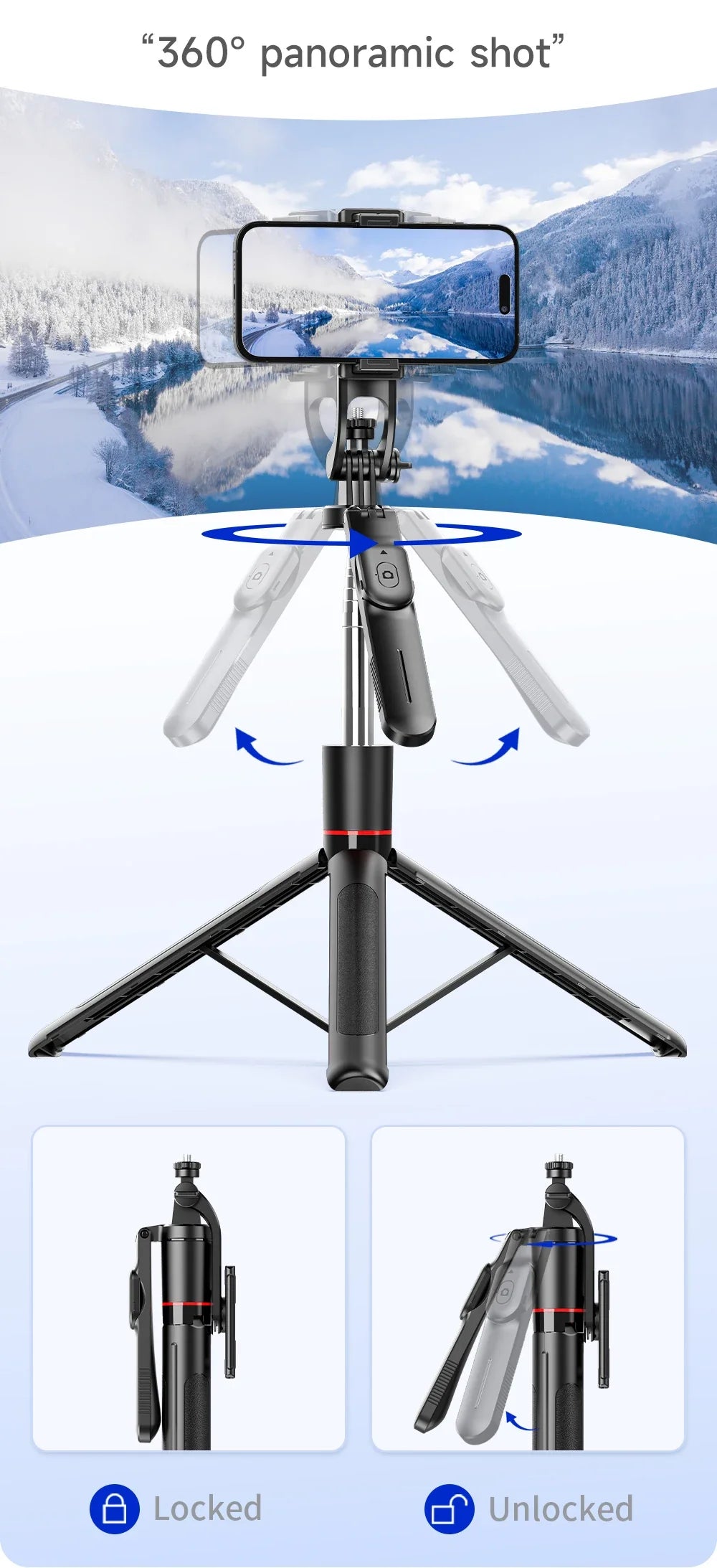 BSLIUFANG 2025 new 1.7M 360° rotation selfie stick tripod foldable stand with Wireless Bluetooth remote control for phone camera