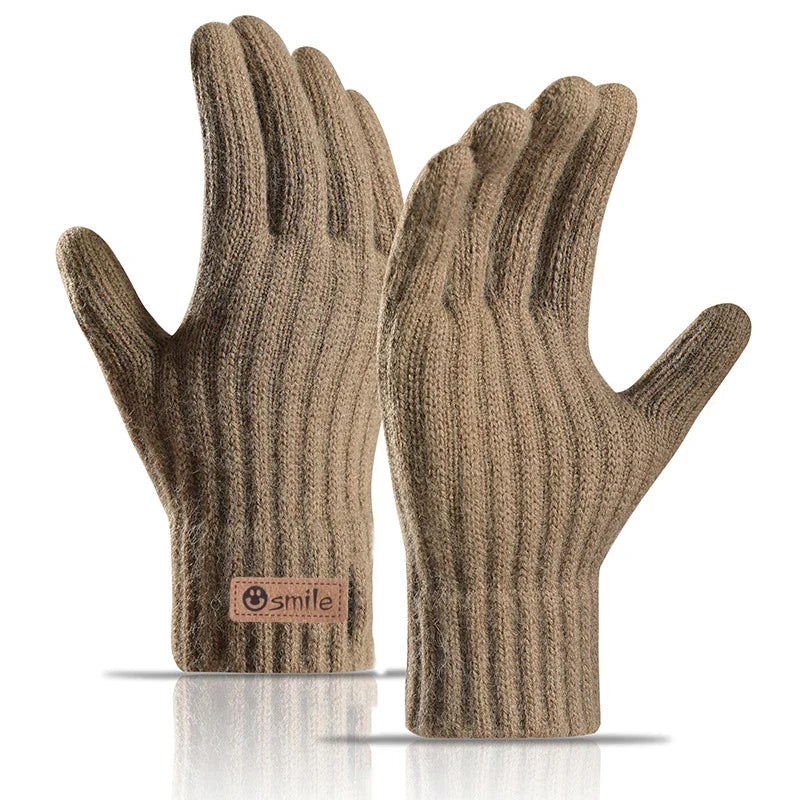 2024 new men's warm gloves winter touch screen plus fleece gloves cold warm wool knitted gloves