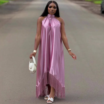 Long Dress Women Dresses Sexy Vestidos Y2k Streetwear Sleeveless Halter Irregular Tassel Elegant Splice Party Night Work 2026