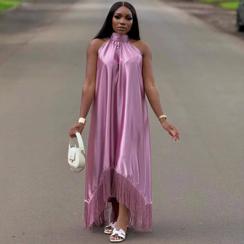 Long Dress Women Dresses Sexy Vestidos Y2k Streetwear Sleeveless Halter Irregular Tassel Elegant Splice Party Night Work 2026