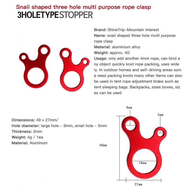 5pcs Fast Binding Tent Adjustment Buckle Camping Anti Slip Explore Outdoor Climb Rope Survival Equipment 3hole Snail Shape Parts
