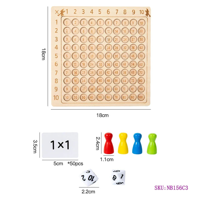 99 Multiplication Board Game Wooden Montessori  Kids Learning Educational Toys Math Counting Hundred Board Interactive Thinking