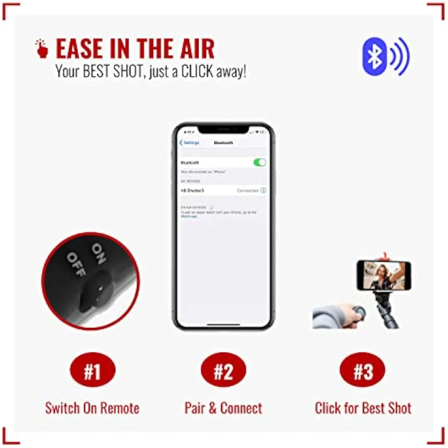 2 Pack Wireless Camera Remote Control - Wireless Remote for iPhone & Android Phones iPad iPod Tablet, Clicker for Photos & Video