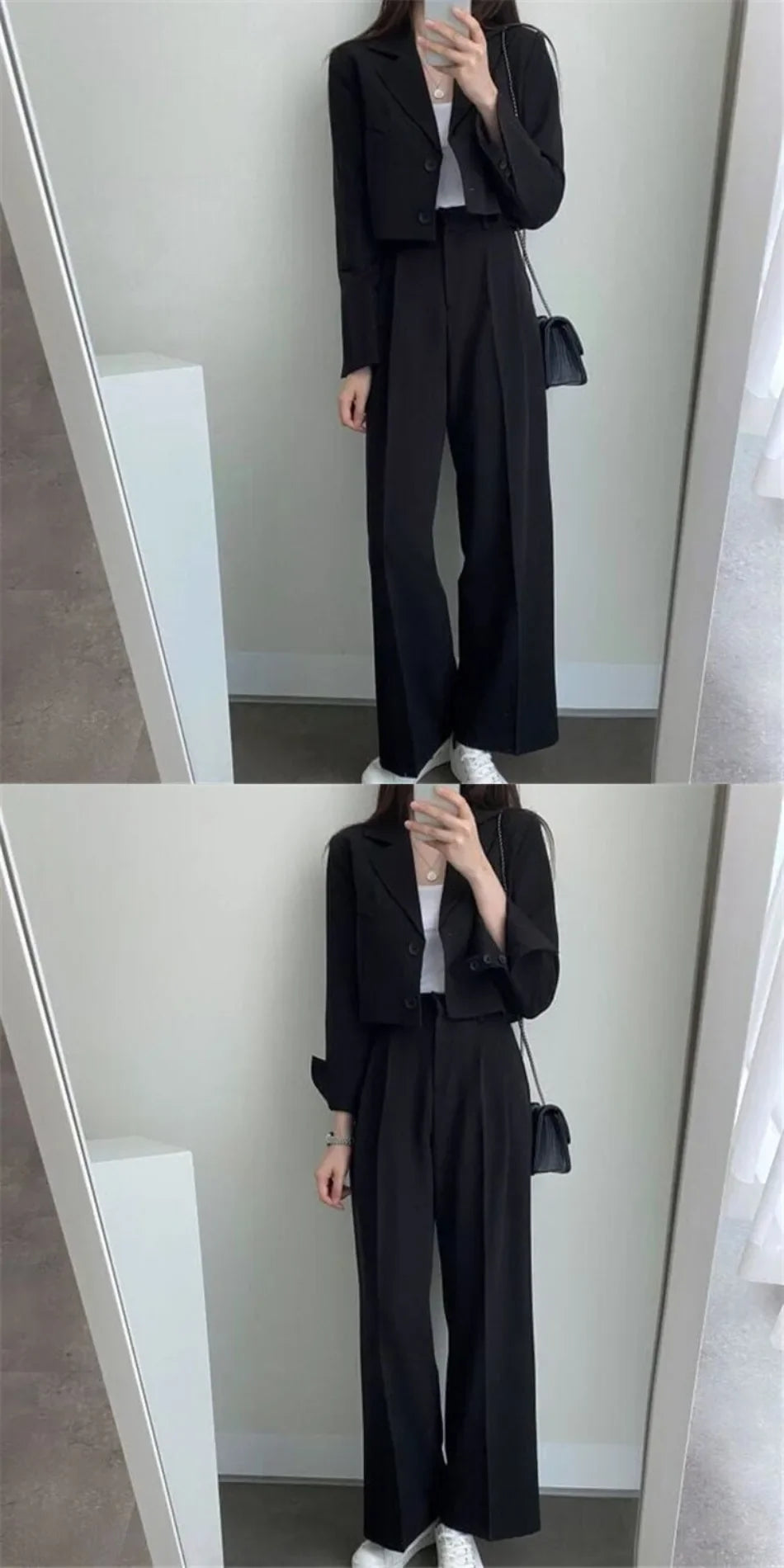 Suit Coat 2 Piece Set Women Blazer Jacket Straight Pants Ensemble Single Breasted Turn Down Collar Trousers Office Lady Outfits