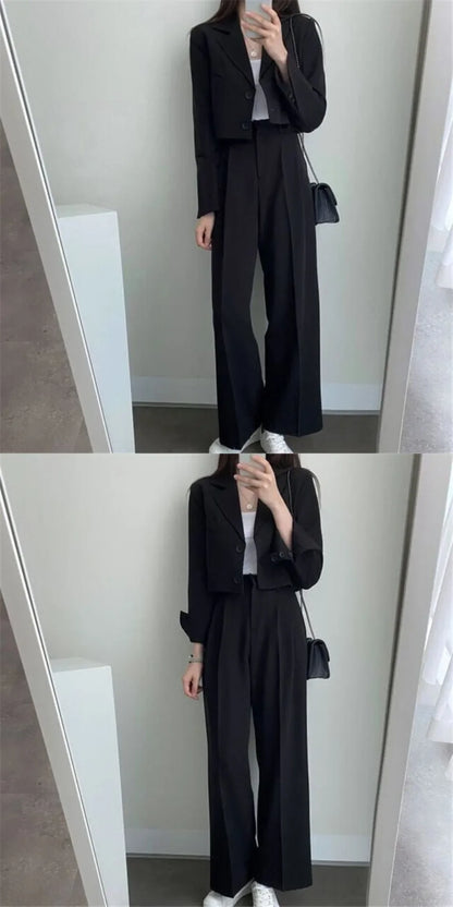 Suit Coat 2 Piece Set Women Blazer Jacket Straight Pants Ensemble Single Breasted Turn Down Collar Trousers Office Lady Outfits