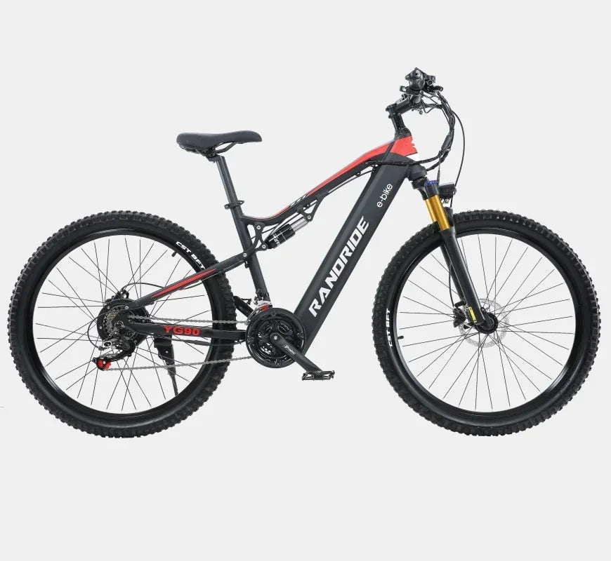 Electric Bicycle RANDRIDE YG90 1000W 48V17AH Hydraulic Brake E-bike with Full Suspension  21 Gears Shift Free Rack Electric bike