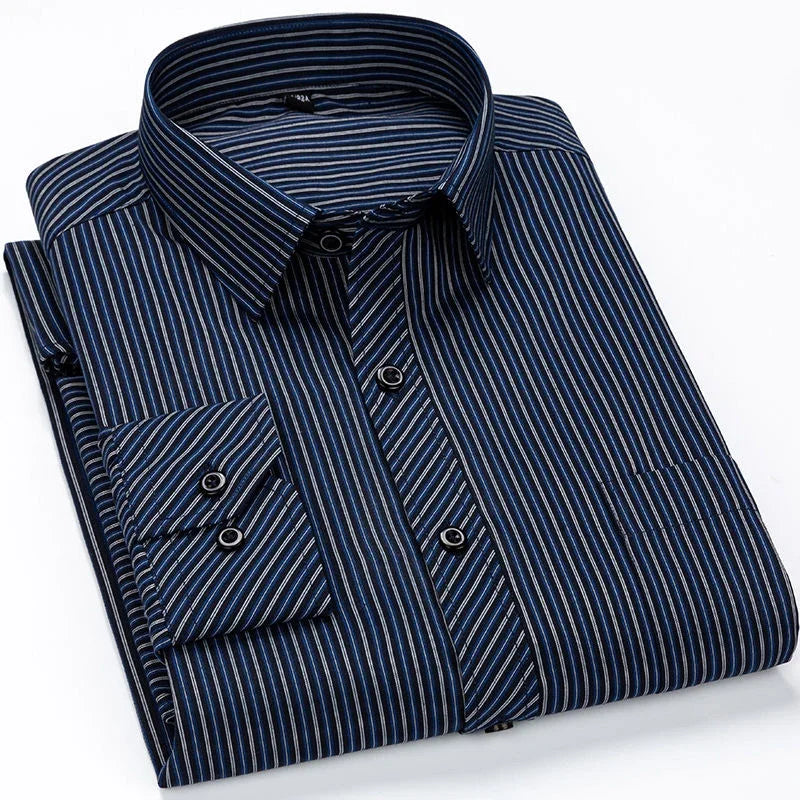 Plus Large Size 9XL 8XL 7XL Mens Long Sleeved Shirt Casual Business Classic Plaid Striped Male Social Dress Oversized Shirts