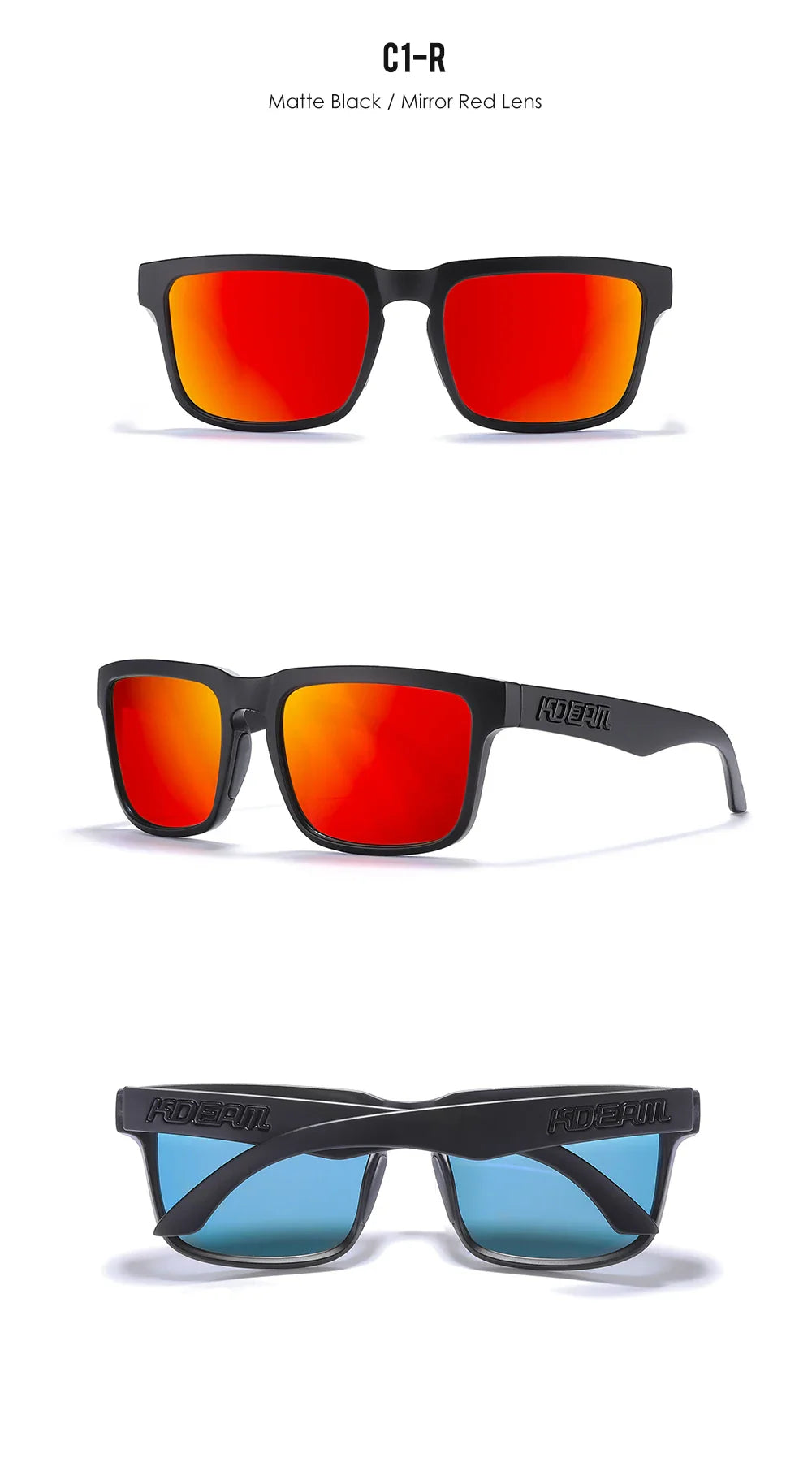 KDEAM Classic Square Sunglasses Men Women Category 3 Polarized Sun Glasses Unique Frame Surface Eyewear With Case Box KD332