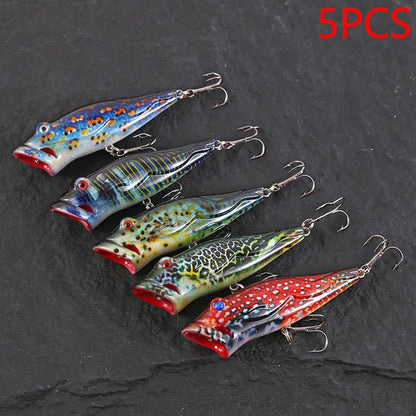 5pcs Striped Crankbait Popper Fishing Lure Set Tackle 8cm/12.4g Dot Painted Artificial Hard Bait With Hook Wobbler For Fish/Pike