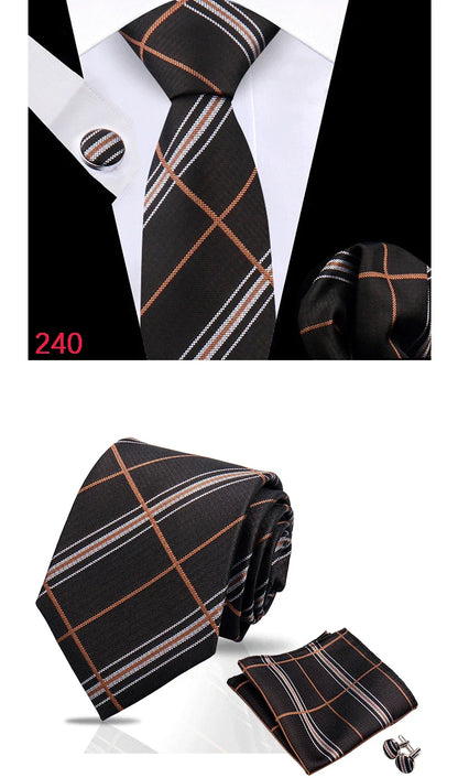 Luxury Plaid Tie For Mens Necktie Handkerchief Pocket Square Cufflinks Set Jacquard Woven Ties Wedding Business Accessories