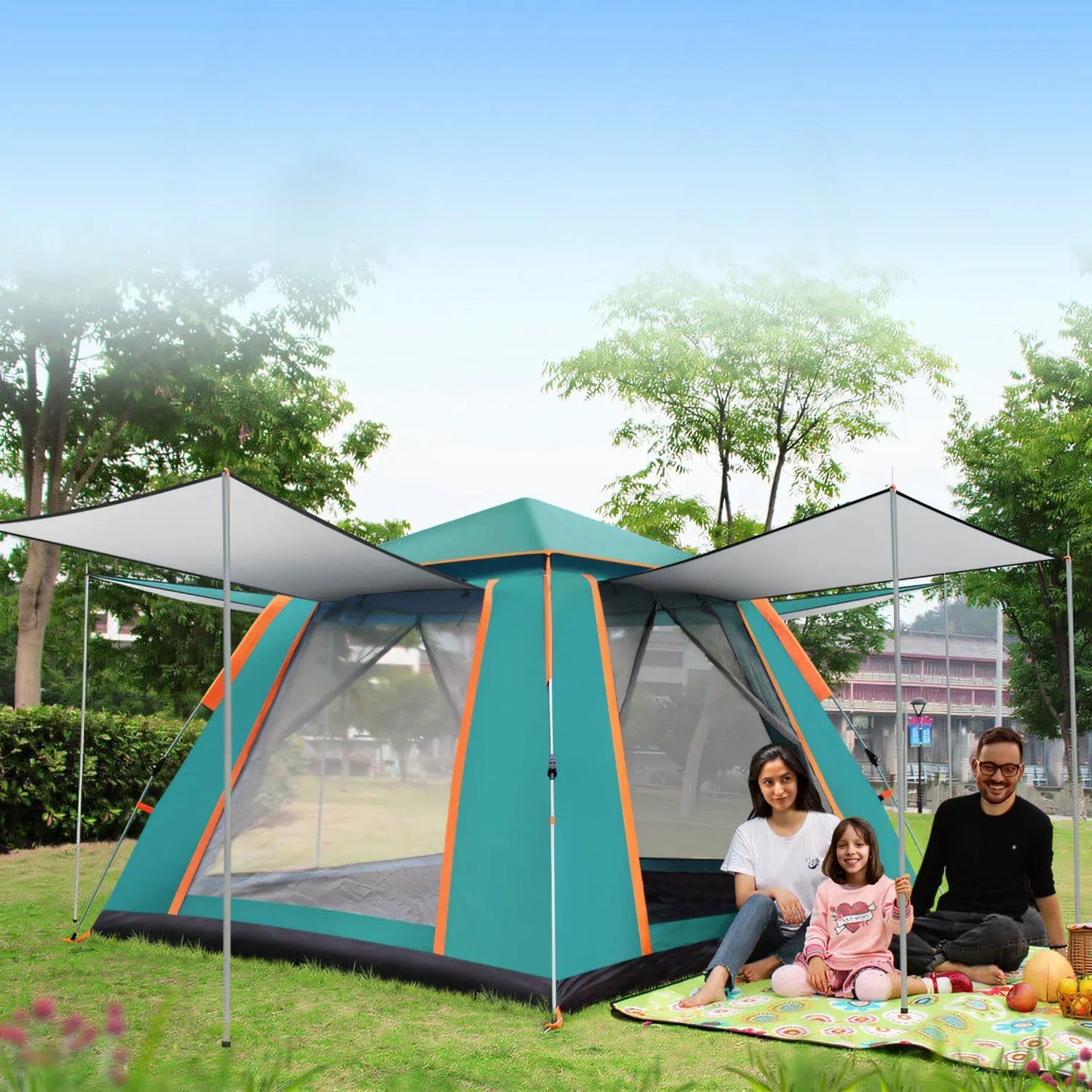 4-5 Person Camping Tent with 2 Mosquito Net Windows + Carrying Bag