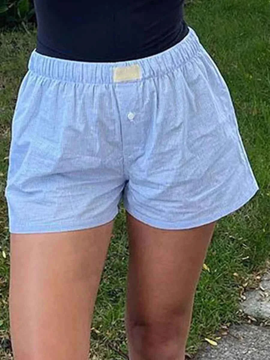 Women’s Y2K Retro Cleanfit Plaid Print Elastic Low Waist Button Front Aesthetic Loungewear Loose Shorts Boxers Streetwear