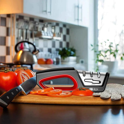 Four in one kitchen sharpener restores serrated blade knives and scissors, diamond tungsten steel