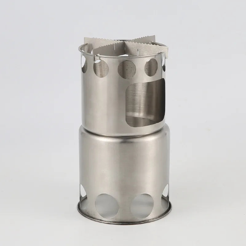 Portable Stainless Steel Wood Burning Camp Stove Set with 304 Cookware Pot for Outdoor Camping New