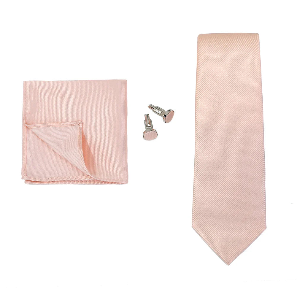 Necktie Fashion Brand Handmade Solid Necktie Handkerchief Cufflinks Set For Men Ties Suit Shirts Wedding Accessories Man Gifts